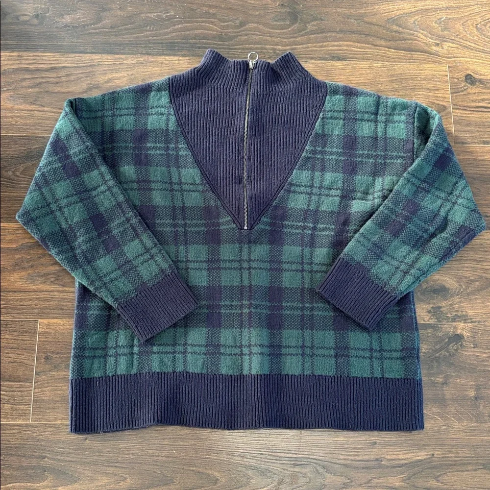 Talbots half zip plaid merino wool sweater - Picture 2 of 9